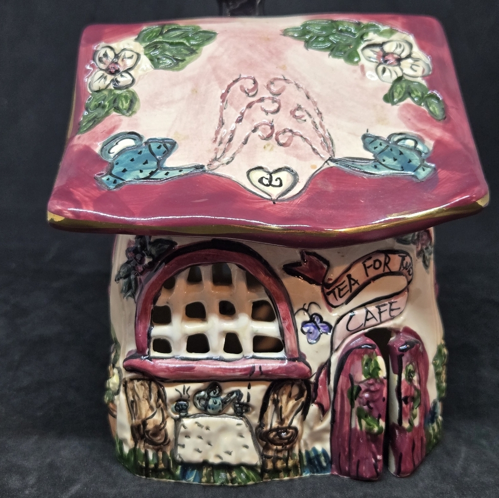 Blue Sky Clayworks Tea for Two Cafe Signed Heather Goldminc 2000 Tea Light